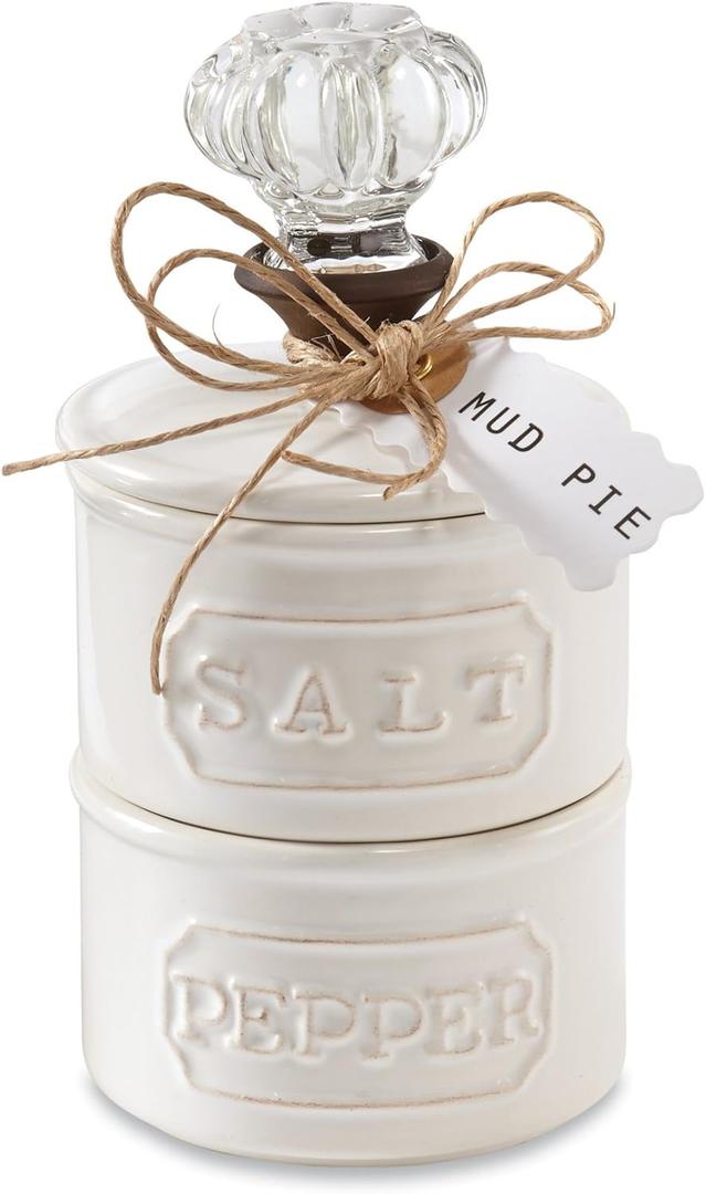 Mud Pie Door Knob Salt Cellar Set, White