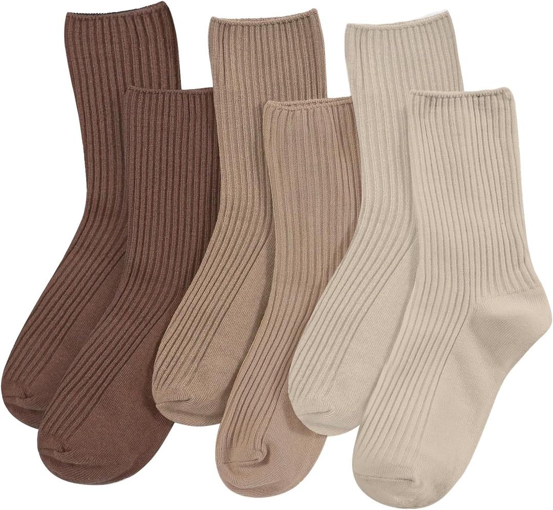DOKUTOKU Womens Crew Socks Size 7-9 Cotton Cute Long Fall Workout Casual Socks 6 Pack (Multicolor-3 Pairs)