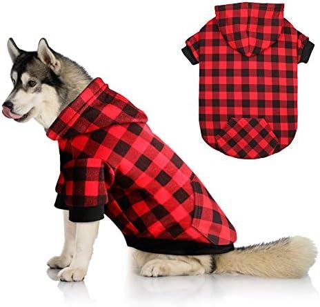 Red Plaid Dog Hoodie Sweater for Large Dogs Pet Clothes with Hat and Pocket S