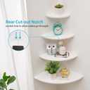 Corner Wall Shelves, White Floating Corner Shelf, Set of 2 16inch Solid Oak Wood Shelves, Round End Wall Mount Display Shelf with Wire Hole for Small Plant for Bedroom Kitchen, Living Room, 16in 2P