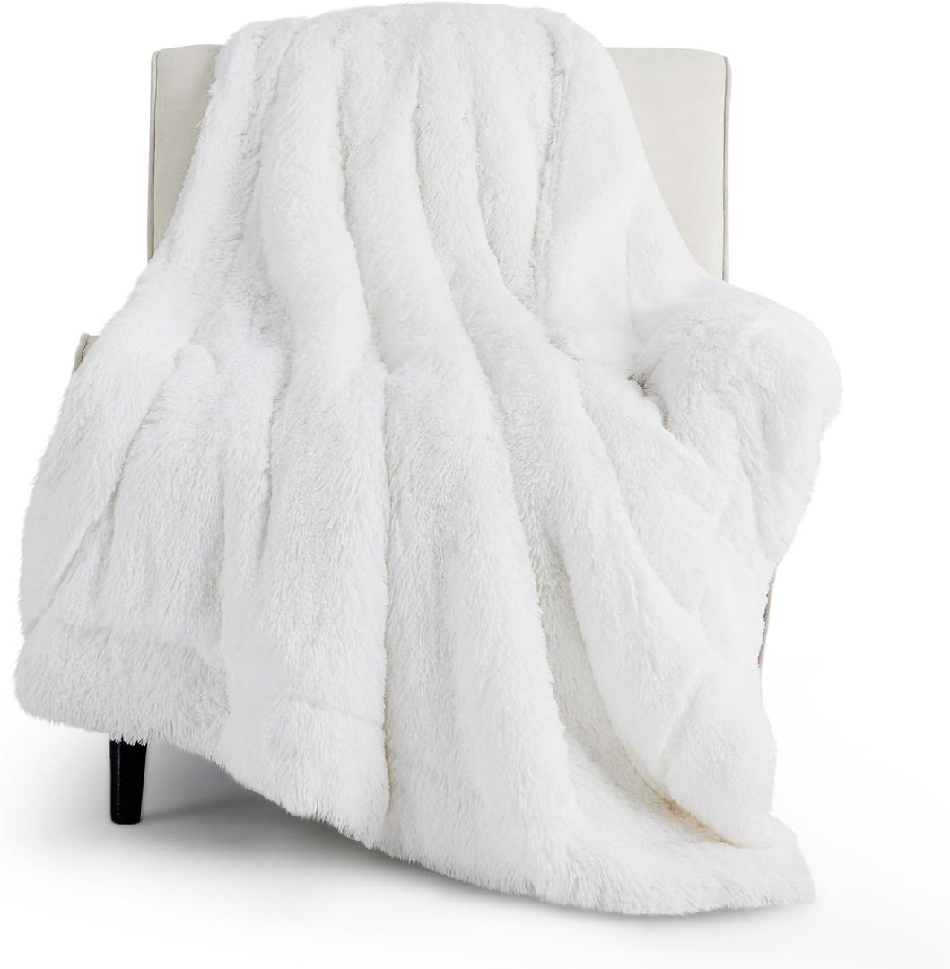 Bedsure Faux Fur Fluffy Fleece Sherpa Blanket Couch Throw White 50"x60"