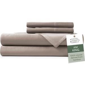 Hotel Sheets Direct 4 Piece Bed Sheet Set King Size, 100% Viscose Derived from Bamboo Sheets Set with 2 Pillowcases, Cooling & Breathable Luxury Bedding, Moisture-Wicking & Silky Soft Texture, 05 - Sand, King