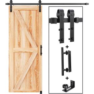 EaseLife 5 FT Sliding Barn Door Track and Handle Hardware Kit,Basic J Pulley,Slide Smoothly Quietly,Easy Install (5FT Track Kit for 24"~30" Wide Single Door), Black