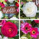 Pinkpuii Spring Wreaths for Front Door Outside 24 Inch Spring Summer Wreath with Vibrant Pink Peony,Tulip & White Rose Flowers and Hello Wooden Sign,Ideal for Farnhouse Porch,Wall,Window Dcor