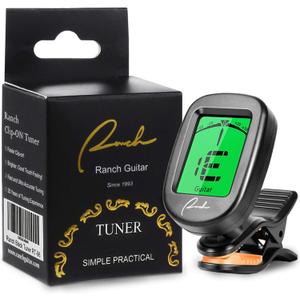 Ranch Guitar Tuner Clip On for Acoustic/Electric Guitar, Ukulele, Violin, Bass, Banjo - Fast & Accurate Chromatic Tuner with Noise Immunity Durable String Instrument Tuners - Classic Black