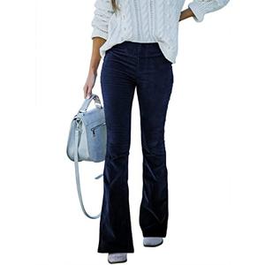 Sidefeel Women's Corduroy Flare Pants Elastic Waist Bell Bottom Trousers XX-Large Blue