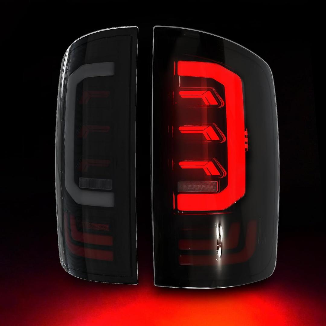 Daikokuya Sequential Full Led Tail Lights for 2003 2004 2005 2006 Dodge RAM 1500 2500 3500,2002 RAM 1500 Starting Animated Tail Light Assembly，Brake,Dynamic Turn Signal, Reverse Light【Smoked】