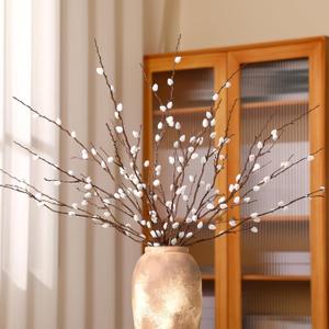 XunYee 6 Stems Easter 6 Stems 31.5'' Artificial Pussy Willow Branches Three Pronged Branch Vases Pussy Willows with White Flowers Tall Snow Willow Branches Plant for Vases Decor Wedding
