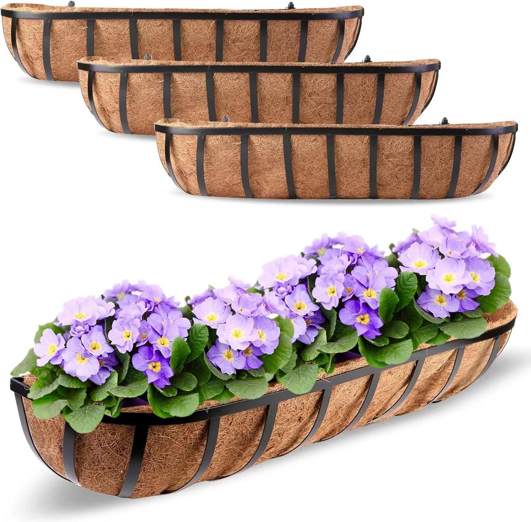 4 Pcs 30 Window Box Deck Railing Planter with Coco Liner for Outdoor Balcony Porch Fence Patio Rail
