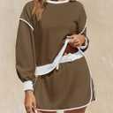 Fisoew Womens Sweatsuits 2 Piece Set Crewneck Sweatshirts High Waisted Skort Skirts Tennis Running Tracksuits Shorts Sets
