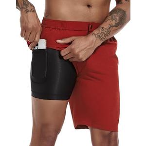 difficort Mens Swim Trunks with Compression Liner 9" Zipper Fly Bathing Suits Quick Dry Swimming Shorts with Zipper Pockets L