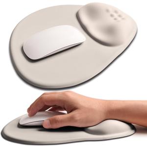 Palm-Rest and Wrist-Hugging Mouse Pad Wrist Rest, Ergonomic Wrist Support with Curve Fitting Cushioned Memory Foam for Carpal Tunnel Pain Relief, 9.9 x 8.3 Inch, Love of Apricot White