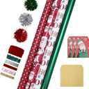 LaRibbons Christmas Wrapping Paper Sets, Santa & Snowflake & Gingham & Stripe Design with Ribbons & Gift Tags & Metallic Pom Pom for Christmas, Holiday, 30Inch × 10Feet（ 4 Rolls: 100 Sq.Ft.Ttl）