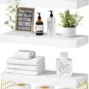 QEEIG Bathroom Shelves Over Toilet - Wall Mounted Floating Shelves Toilet Paper Storage Small Modern Decor Shelf 16 inch Set of 3, White and Gold (019-WG3)