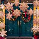 Gueevin 16 Pcs 12" Large Gingerbread Snowflake Ornaments Christmas Tree Ornaments Bulk Xmas Giant Hanging Brown Paper Decor with Ropes Rustic Xmas Decor for Home Winter(Snowflake, Tan)