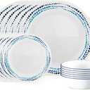 Corelle Vitrelle 18-Piece Service for 6 Dinnerware Set Triple Layer Glass and Chip Resistant, Lightweight Round Plates and Bowls Set, Ocean Blue