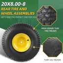 (2-Pack) 20x8.00-8 Rear Tire and Wheel Assemblies - 4 Ply Tubeless Tire Compatible Replacement for Riding Lawn Mowers - 3/4" Borehole, 3.5" Offset Hub and 3/16" Keyway (Yellow)
