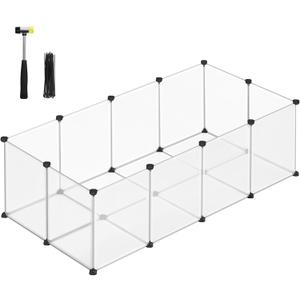 SONGMICS Pet Playpen with Floor, Small Animal Pen, Pet Fence Indoor, DIY Plastic Enclosure for Hamsters, Rabbits, Hedgehogs, Ferrets, 56.3 x 28.7 x 18.1 Inches, White ULPC02W