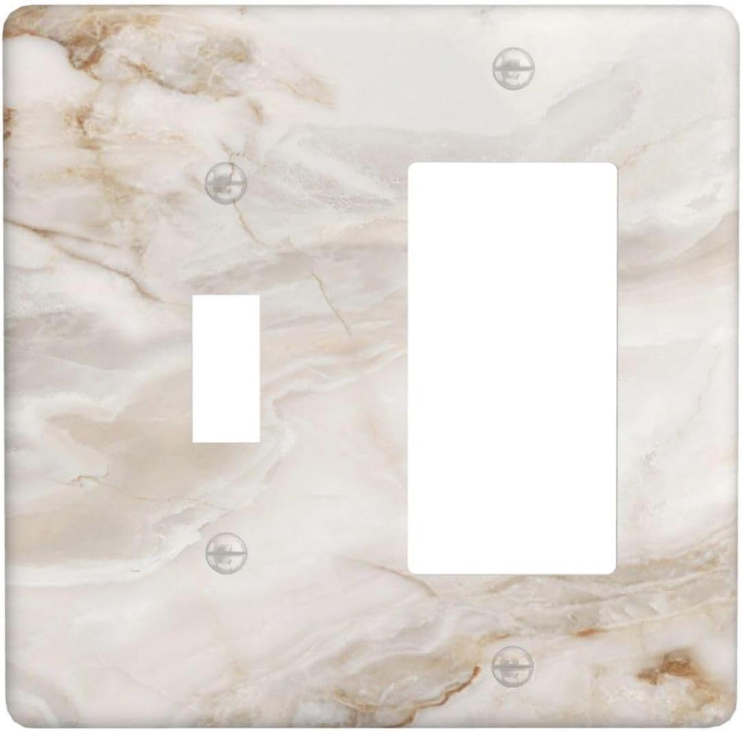 Matte White Gold Marble Abstract Luxurious Print Outlet Covers 1 Toggle 1 Rocker Combination Decorative Wall Plate Electrical Switch Plates Light Switch Cover Plate for Bathroom Kitchen Decor