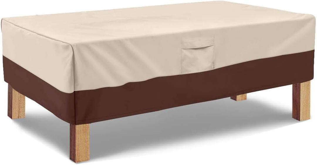 Vailge Rectangular Coffee Table Cover - Outdoor Lawn Patio Furniture Covers with Padded Handles and Durable Hem Cord - Heavy Duty and Waterproof,Fits Large Rectangular Coffee Table (Beige & Brown)  48''L x 28''W x 13''H
