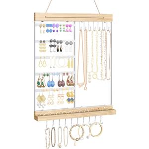 Hanging Jewelry Organizer and Storage, 5-Tier White Earring Necklace Holder Jewelry Display Organizer Stand Rack, Wall Mounted for Earrings Necklaces Bracelets and Rings, White