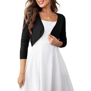 U.Vomade Women's Cropped Cardigan Bolero Shrug Open Front Sweater Long Sleeve S-XL (L)