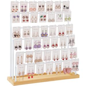 Earring Display for Vendors, 6 Tiers Earring Rack Display Holder Stand, Earring Organizer Holder, Jewelry Display for Selling Earings Cards, Necklaces Rings Bracelets, Keychains (White)
