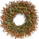 26" Fall Wreath for Front Door, Porch, Window - Large Artificial Eucalyptus Leaves with Fake Silk Flowers Outdoor Wreath Faux Boxwood for Home Farmhouse Harvest Festival Thanksgiving Day Autumn Decor