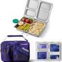 PlanetBox Launch Stainless Steel Bento Box Style Lunch Box Kit for Kids and Teens with 3 Compartments, Stardust Edition includes Insulated Lunch Bag, Leakproof Food Containers and Matching Magnets