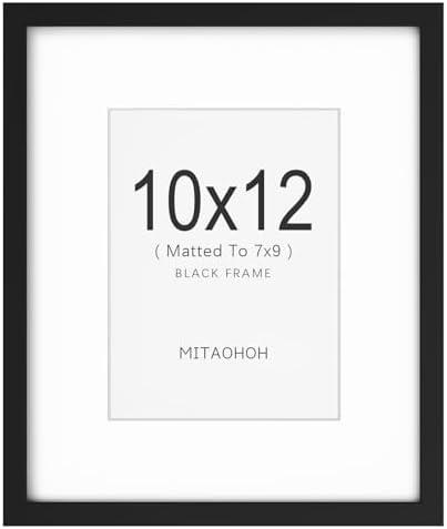 MITAOHOH 10x12 Picture Frame, 7x9 with Mat or 10x12 Without Mat, Minimalist Style Photo Frame with Plexiglass Cover for Wall Mounting Display, Black MITAOHOH 10x12 Picture Frame, 7x9 with Mat or 10x12 Without Mat, Minimalist Style Photo Frame with Plexiglass Cover for Wall Mounting Display, Black
