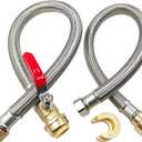 3/4" Ball Valve x 3/4" FIP x 24" Water Heater Hose Connector, Stainless Steel Braided Corrugated Flexible Water Heater Connector, Push To Connect Brass Plumbing Fitting, Copper, Pex, CPVC, 2 Pack