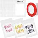 Qenk 100PCS Empty Holographic Nail Storage Bag Press on Nail Packaging Bag and 100PCS Shiny white cardboard Nail Tips Packaging Bags with 1 Roll Transparent Tape (White)