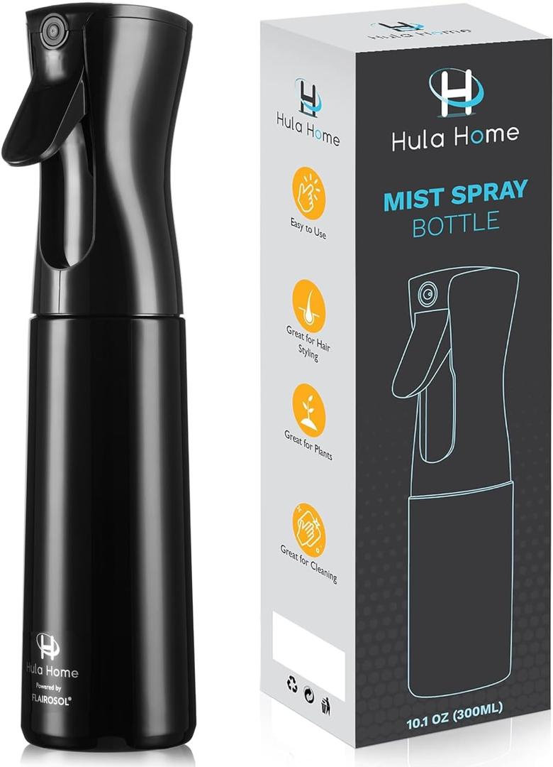 Hula Home Spray Bottle for Hair (10.1oz/300ml) - Powered by Flairosol Spray Technology - Continuous Ultra Fine Mist Sprayer  For Hairstyling, Cleaning, Salons, Plants, Essential Oil - All White (10.1 Ounces)