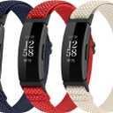 Adjustable Elastic Nylon Sport Bands Compatible with Fitbit Inspire 3/Inspire 2/Inspire/Inspire HR/Ace 2/Ace 3, Soft Loop Stretchy Straps Replacement Wristbands for Fitbit Inspire Women Men (Indigo+China Red+Beige)