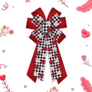 Hying Large Valentine's Day Bows for Wreath, Valentines Heart Wreath Bows Black Red Buffalo Plaid Bows Wedding Farmhouse Tree Bows Ornaments for Front Door Home Anniversary Valentines Decorations