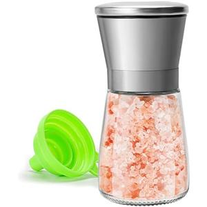 M JINGMEI Manual Salt or Pepper Grinder for Professional Chef, Best Spice Mill with Stainless Steel Cap, Ceramic Blades and Adjustable Coarseness, Refillable Glass Body with 6OZ Capacity