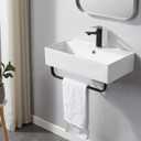 SHACO Wall Mounted Bathroom Sink with Towel Rack, 21" X 12" Modern Wall Mount Sink, Commercial Sinks for Small Bathrooms Wall Hung Sink, White Rectangular One Hole Porcelain Ceramic Bathroom Sink