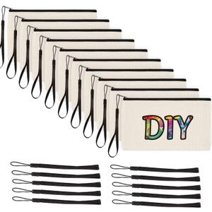 9.5"6.5" Canvas Zipper Bag Reusable Cotton Canvas Zipper Pouch Blank DIY Craft Canvas Bag Bulk for Painting Cosmetic Bag Makeup Toiletry Bag Case Pouches 10 pack