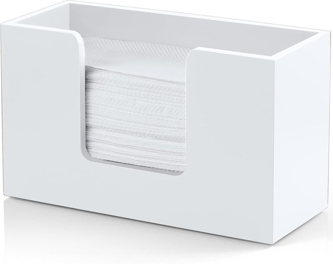 Paper Towel Dispenser Countertop, Wooden Bathroom Paper Towel Holder, White Napkin Holder for Kitchen, Countertop Multifold C-Fold, Z-Fold, Trifold Paper Hand Towel Dispenser for Bathroom Toilet (11.02" x 4.65" x 6.57")
