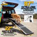 87" Extra Long Dog Ramp for Pickup Truck, 17" Wide Aluminum Alloy Foldable Pet Car Ramp for Large Dogs 200 lbs, Upgraded 90 Ratchet-Adjustable Head, Anti-Slip Portable Dog Ramp for SUV Side Door