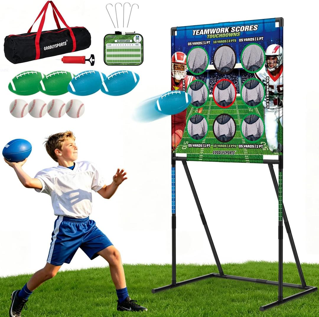 GOODLYSPORTS Kids Football & Baseball Toss Game, 9 Hole Throwing Target
Football & Baseball Gifts for Boys, Outdoor Toys for Kids 8-12, Family Backyard Lawn Beach Game, Carnival Party Birthday Gift