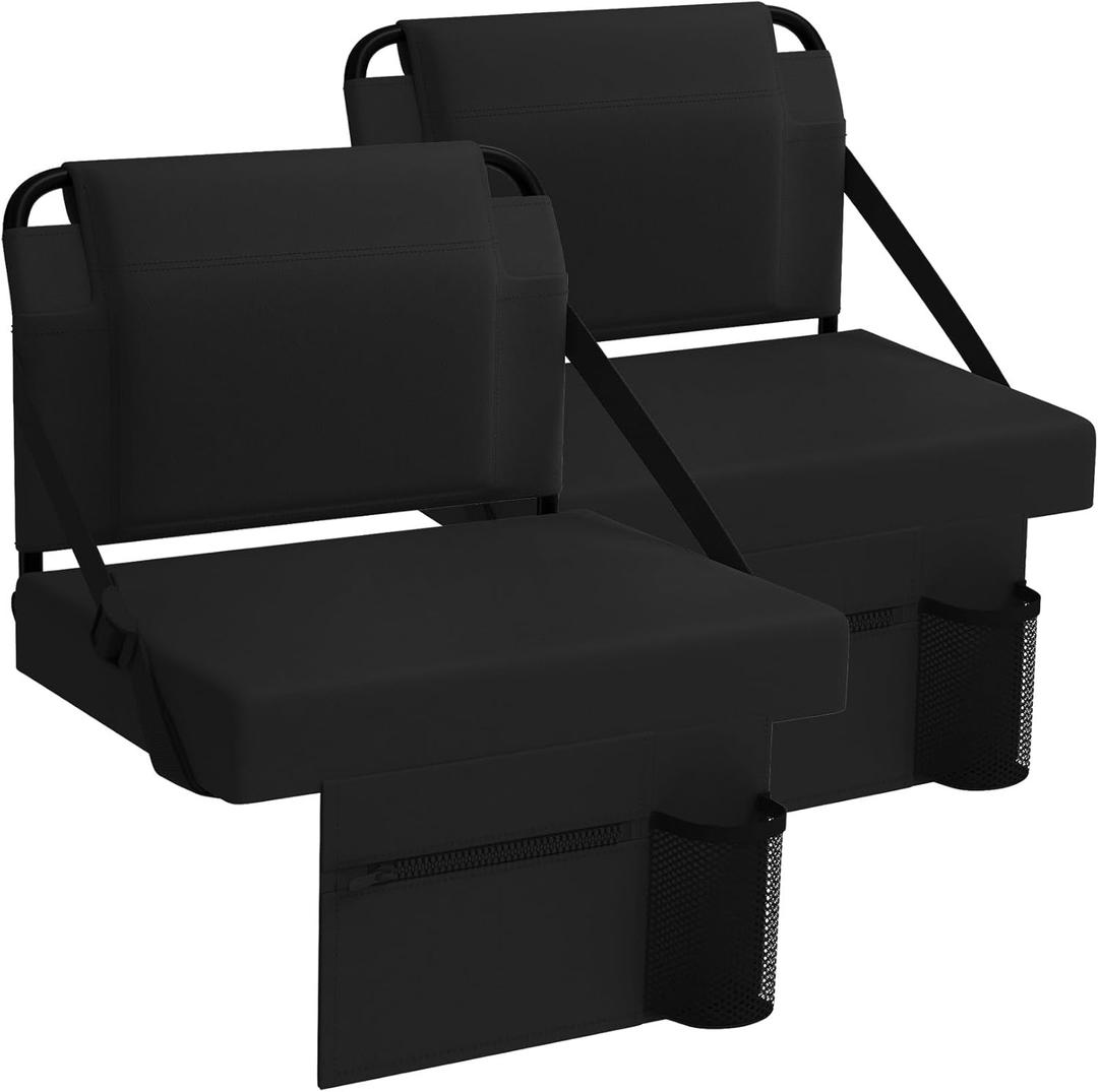 Stadium Seat 2 Pack for Bleachers with Back Support,Portable Bleacher Chairs with Back and Cushion, Black