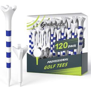 SAPLIZE Professional 120 Pack Plastic Golf Tees (100 Driver Tees + 20 Iron/Hybrid Tees), Low Friction & Resistance, 4 Prong Golf Tees