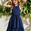 Arshiner Girls Summer Dress Halter Neck Sundress A-Line Swing Party Dresses (Blue)