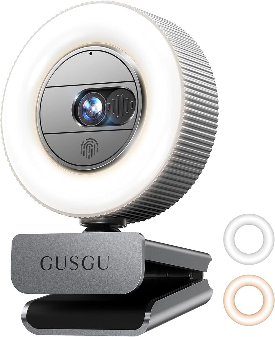 GUSGU G910 2K Quad HD Webcam for PC, with Microphone & Light & Privacy Cover, Web Camera for Desktop Computer/ Laptop/ MacBook, USB Streaming Camera