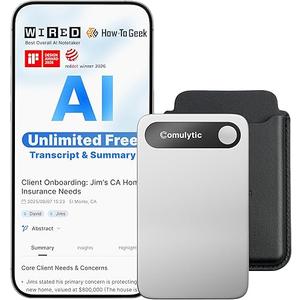 Comulytic Note Pro AI Voice Recorder, Unlimited Transcribe & Summarize, AI Note Taking Recording Device w/Case, App Control, 113 Languages for Calls, Meetings, Lectures, Interviews, Silver