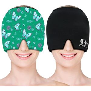 Migraine Relief Cap, Soothing Headache Ice Face Mask Products, Hot and Cold Therapy, Migraine Headache Relief Cap for Migraine, Sinus, Puffy Eyes, Tension, Stress and Hangover (Black+Green)
