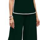 Gardenwed Women's Two Piece Outfit, Cap Sleeve Top and Wide Leg Pants Elegant Summer Set with Trim Design (XXL)