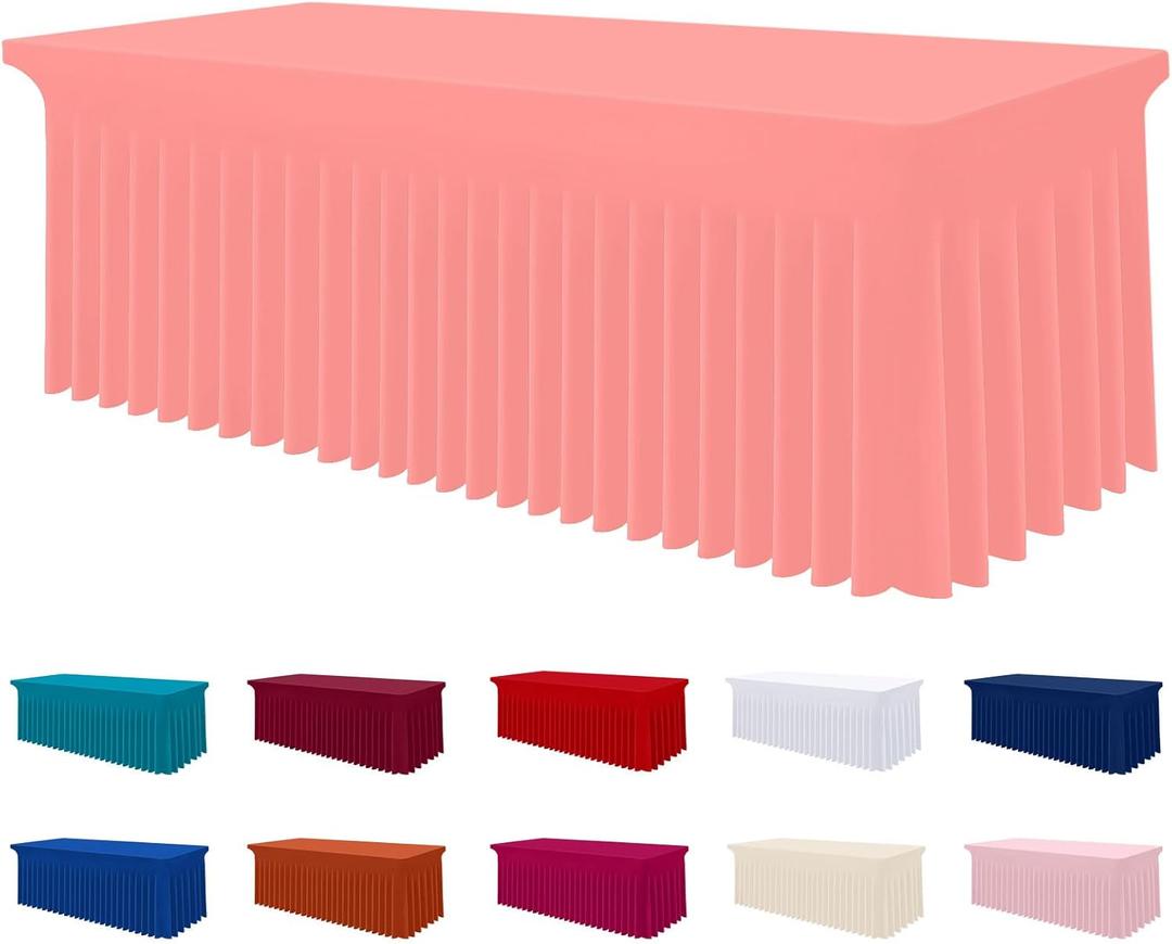 Smiry Spandex Tablecloth, Elastic Fitted Stretch Tablecloth for 4FT Rectangle Tables, Waterproof Washable Table Cover Skirt for Outdoor, Wedding, Banquet & Parties (Coral Red, 48Lx30Wx30H Inch)