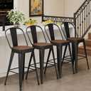 Andeworld Metal Bar Stools Set of 4, 24 inch Counter Height Barstools with Backs Farmhouse Modern High Back Bar Stools with Larger Seat Kitchen Dining Bar Chairs,Matte Black